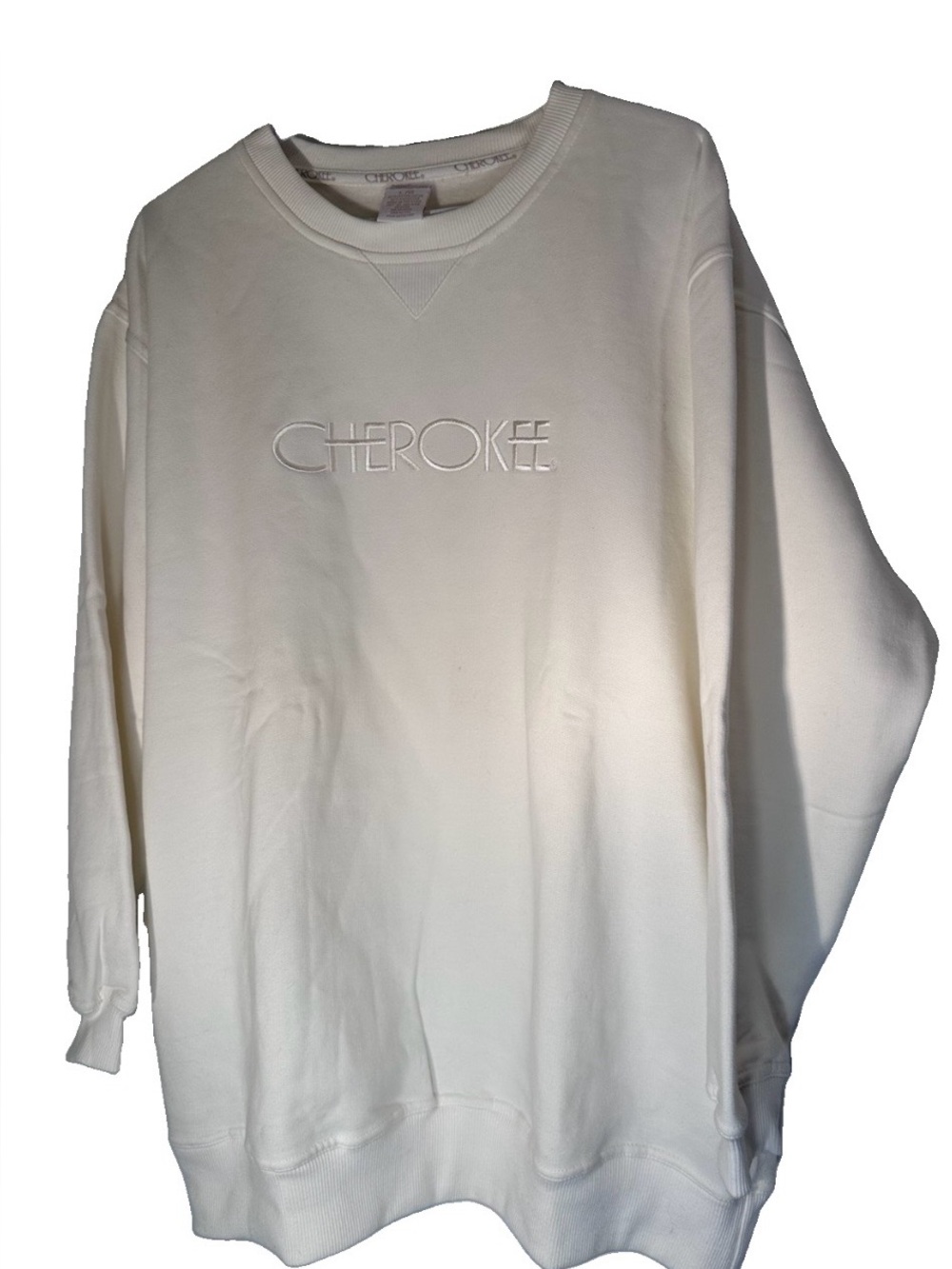 Cherokee Off-White Crewneck Sweatshirt with Embroidered Logo